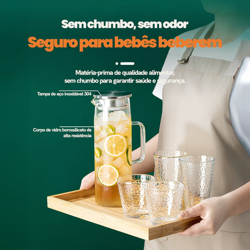 Jarra De Vidro Borossilicato Com Tampa De Inox 1.650ml