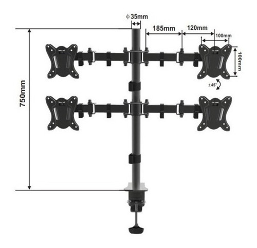 Imagen 2 de 6 de Soporte 4 Monitores Tv Led Lcd Para Escritorio 13 A 27