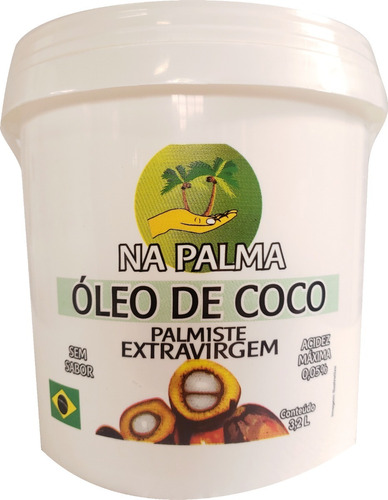 Balde 3,2l Óleo De Coco Extravirgem Na Palma 100% S/sabor