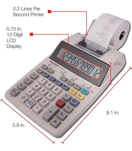 Calculadora De Impresión Sharp Electronics, Pantalla Lcd