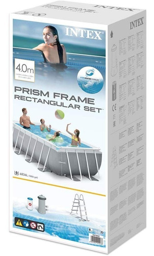 Piscina estructural rectangular Intex 26788 con capacidad de 6836 litros de 400cm de largo x 200cm de ancho de 4m de diámetro gris claro diseño mosaico