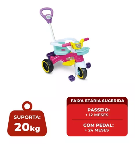 Triciclo Motoca Infantil Velotrol Com Apoio Para os Pés, Empurrador,  Protetor, e Pedal Para Menino e Menina - Certificado Inmetro