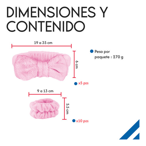 Diler Kit 5 Piezas Diadema Y Muñequeras Para Skincare Maquillaje Mascarilla Spa De Microfibra Moño Color Rosa