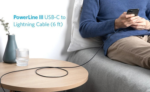 Imagen 2 de 4 de Cable Cargador Anker Usb C Lightning Compatible Con iPhone Color Negro