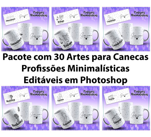 Kit Digital 30 Artes Para Canecas Editáveis De Profissões