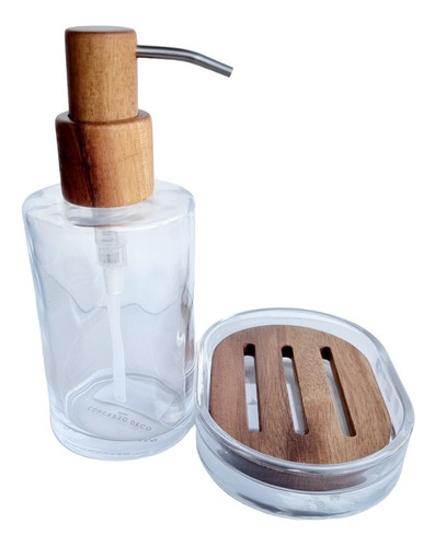  Dispenser  Jabon Liquido Mas Jabonera Vidrio Con Madera