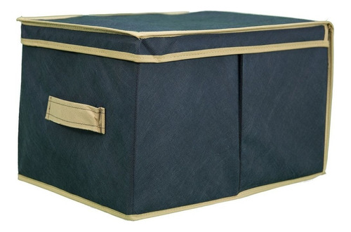 Caja Organizadora De Tela Azul Con Tapa 30x40x25cm.