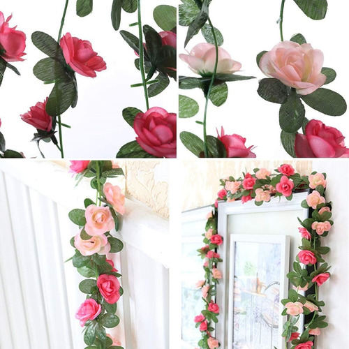 6pcs Guia Enredadera Con Rosas Artificial Decoración Flores