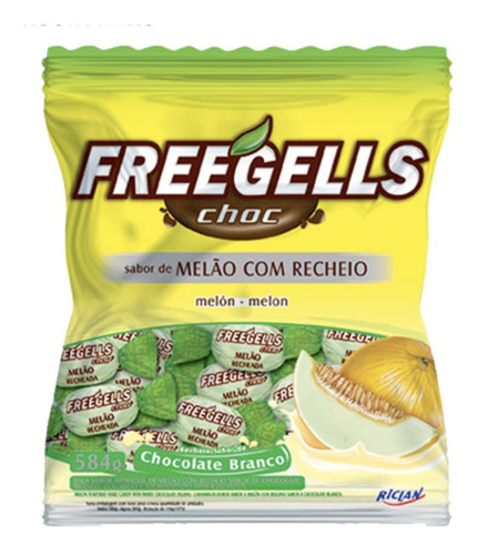 Bala Melão Recheada Chocolate Branco 584gr - Freegells