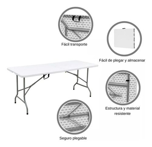 Mesa Plegable Valija 1.8mt Hogar Camping Jardín Reforzada Color Blanco