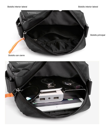 Bandolera Bolso De Hombro Multifunción Crossbody Naranja Oscuro Lisa Plastico Negro