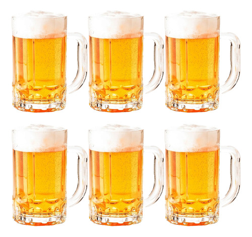 Caneca De Chopp Em Vidro Kit 6 Copos Com Alça Para Cerveja Cor Branco