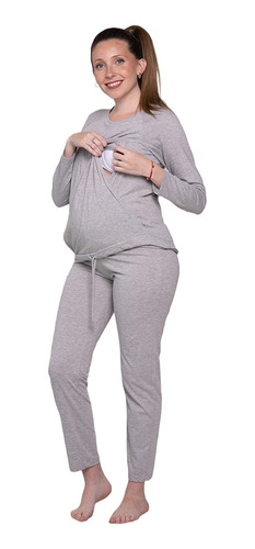 Pijama Embarazo Y Lactancia Mangas Largas Algodón Qs