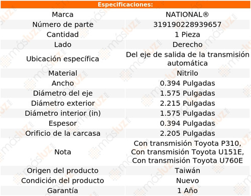 1- Retén Eje Salida T/ A Der P/ Toyota Rav4 06/18 National