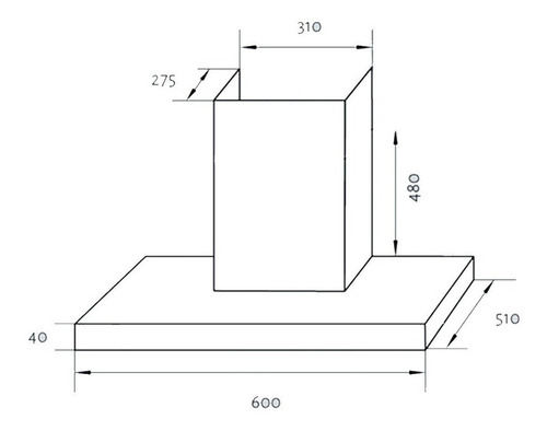Extractor purificador de cocina TST Atuel ac. inox. de pared 600mm x 40mm x 510mm acero inoxidable 220V