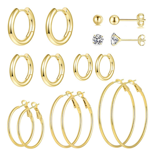 8 Pares De Aretes De Aro Dorados De Acero Inoxidable, Conjun