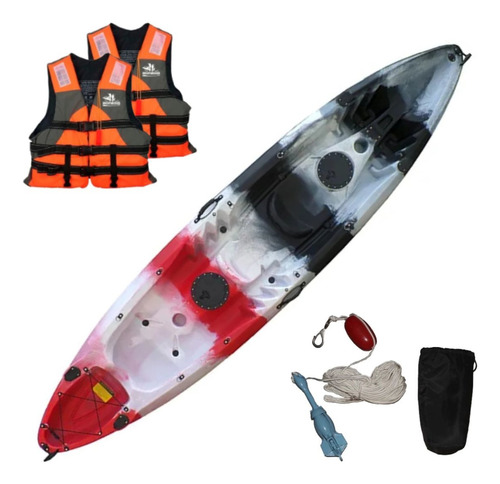 Kayak Triplo 2 Adultos + 1 Niño + Remos Chalecos Color Rojo/ Negro