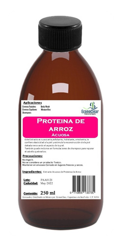 Proteína De Arroz Hidrolizada Acuosa Aditivo Cosmetico 250ml