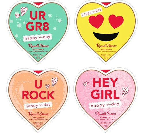 Russell Stover Conversation Heart Valentine's Day Heart Gift Box Russell Stover Rusell Stover Chocolates LLC chocolate con coco, vainilla o caramelo caja en forma de corazón 43 g