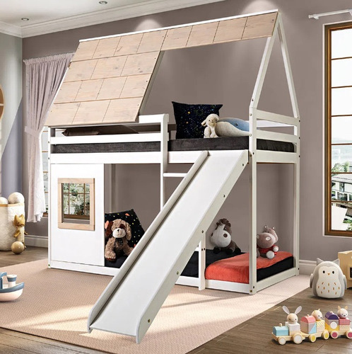 Cabaña Cama Alta Noopy Con Tobogán Blanco Cabaña Noopy