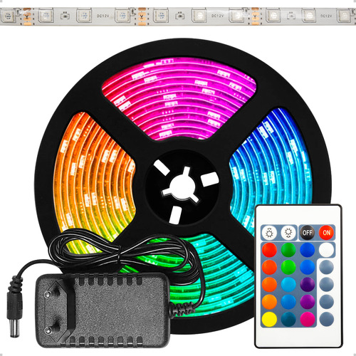 Fita Led 5050 Rgb Colorida 5mt 16 Cores + Fonte + Controle