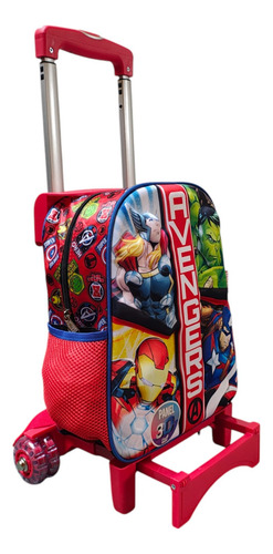 Mochila Infantil Kinder Con Carro Marvel Avengers 3d Ruz Azul Impresión
