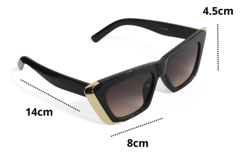 Lentes De Sol Angulares Estilo Cat Eye Elegante Negro Dorado Negro Negro