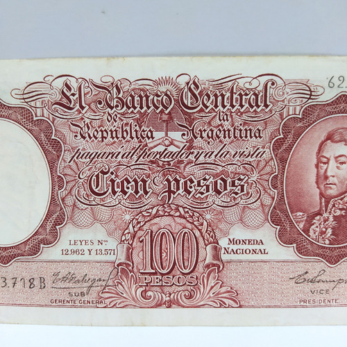 Antiguo Billete 100 Pesos Moneda Nacional Bottero 2054 #4 (Usado)