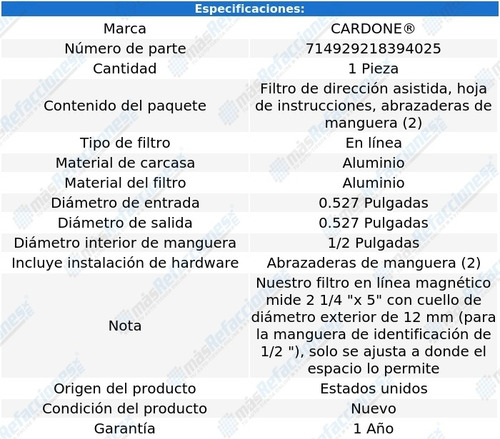 Filtro Dirección Hidráulica Dodge B200 Van 71-74 Cardone
