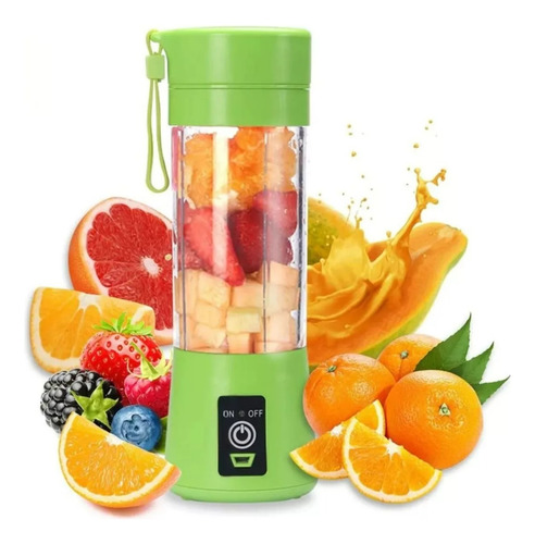Mini Liquidificador Portátil Shake 6 Laminas 380ml Cabo Usb Azul