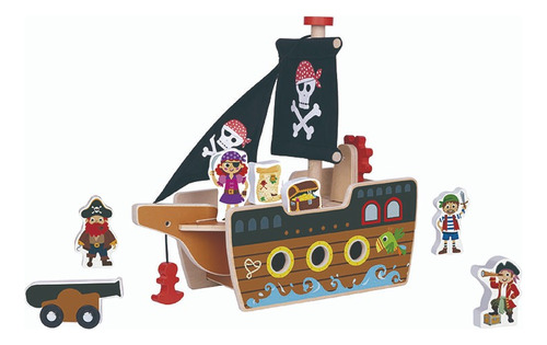 Juguete De Madera Barco Pirata Tooky Toy Montessori Educativ