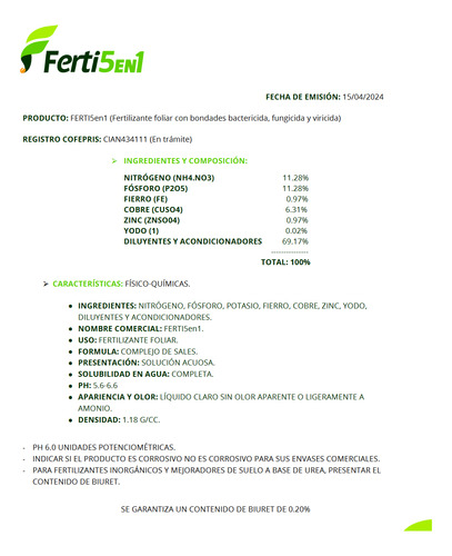Fertilizante 5 En 1 Orgánico Foliar 1 Litro Para Citricos