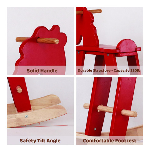 Caballo Mecedor De Madera Roja Para Niños En Edad Preescolar Color
