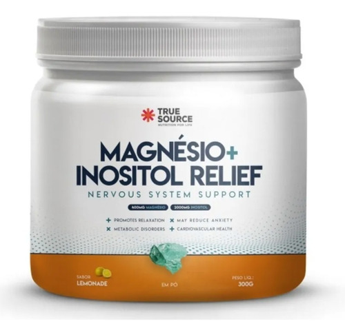 Suplemento Em Pó True Source Magnésio + Inositol Relief 300g Minerais/vitaminas Sabor Lemonade Em Pote De 300ml