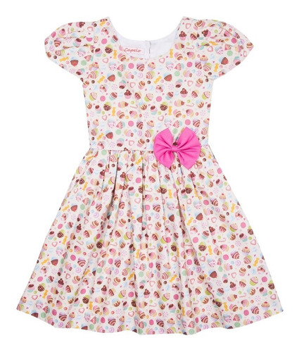 Vestido Cupcake, 100% Algodão, Tamanhos 1 A 6 Anos