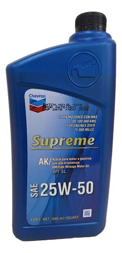 Aceite Motor 20w50 25w50 Mineral Supreme Sae Api Sp Chevron