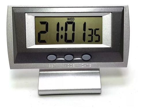 Mini Relógio De Mesa Digital Na238-a Despertador Data Cor Prateado Pilha