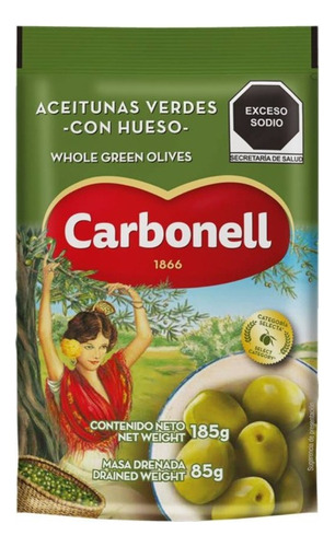 8 Pza Aceitunas Verdes Carbonell Con Hueso 185 G