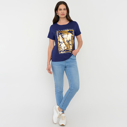 Polera Mujer M/c Focal Print Azul Royal Corona
