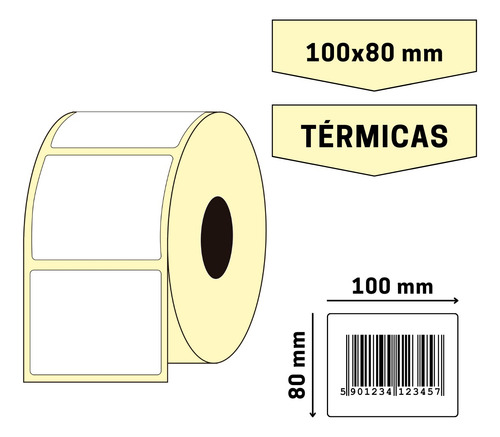Etiquetas Térmicas 100 X 80 Mm (ancho X Alto) Rollo X 1000