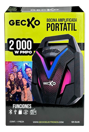 Gecko Electronics Bocina Portátil De 6.5 Pulgadas Con Bluetooth Y Tws/luz Led Rgb/ 2000w De Potencia