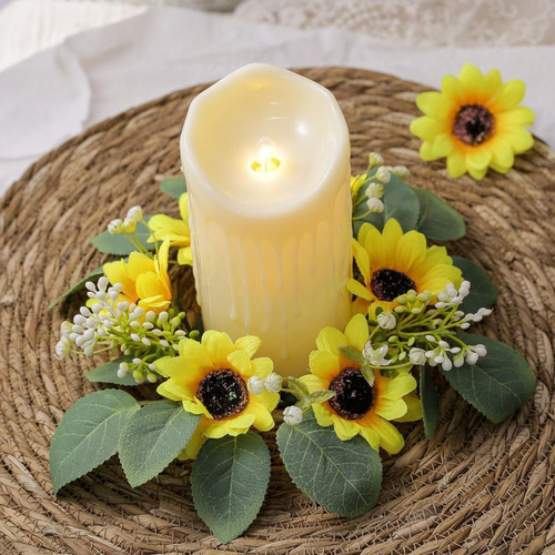 Guirnalda De Velas De Girasol, Corona Realista Para Puerta