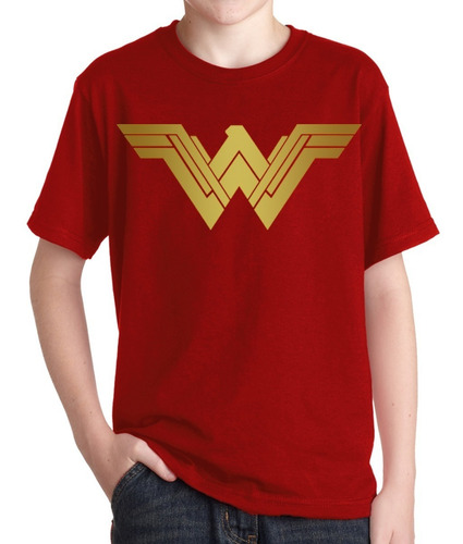 Remeras Mujer Maravilla Niños Logo Dorado Wonder Woman