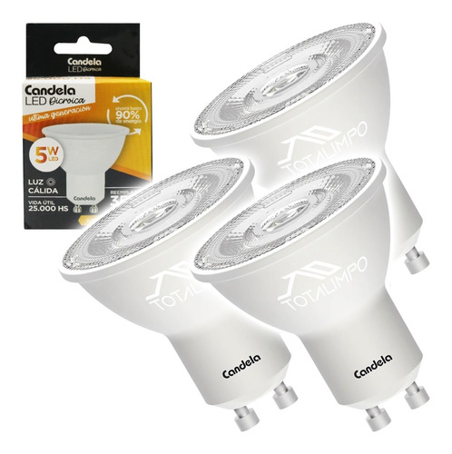 3 Lamparas Led Dicroicas 5w (35w) Luz Cálida Candela 6812e