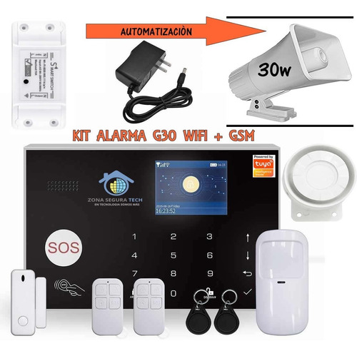 Imagen 1 de 9 de Kit De Alarma Wifi Gsm Tuya Smart G30 Con Sirena Extern 30w