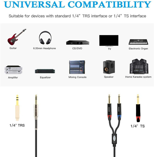 Cable Trs A Doble Cable De Conexion Estereo Ts Mono De 1/4
