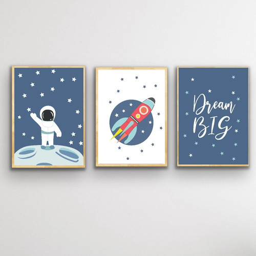 Cuadros Infantiles Nordicos  Nene Set  3 De 30x40 Astronauta