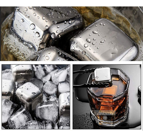 Conjunto 8 Cubos Gelo Aço Inox + Pinça Reutilizáveis Whiskey