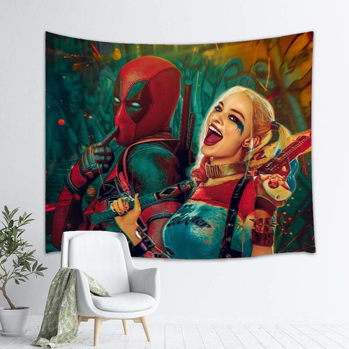 Deadpool Y Harley Quinn Tapiz Colgante De Pared Decorac...