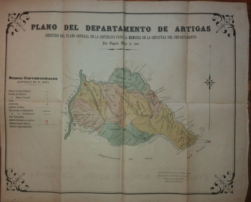 Plano De 1890 Del Departamento De Artigas Gran Tamaño 